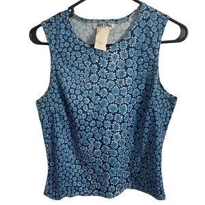 90s Y2K Jazz Sport Juniors Muscle Tank Top L Blue Daisy Retro Psychedelic